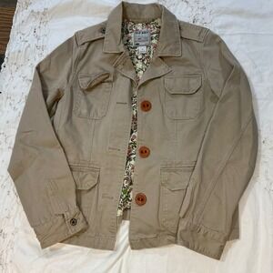 Old Navy Tan Khaki Utility Field Jacket Floral Lining Cotton Womens Medium